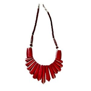 Vintage dark red bone pendant necklace, 20"